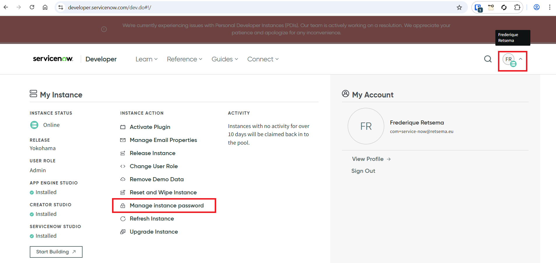 Manage Instance Password