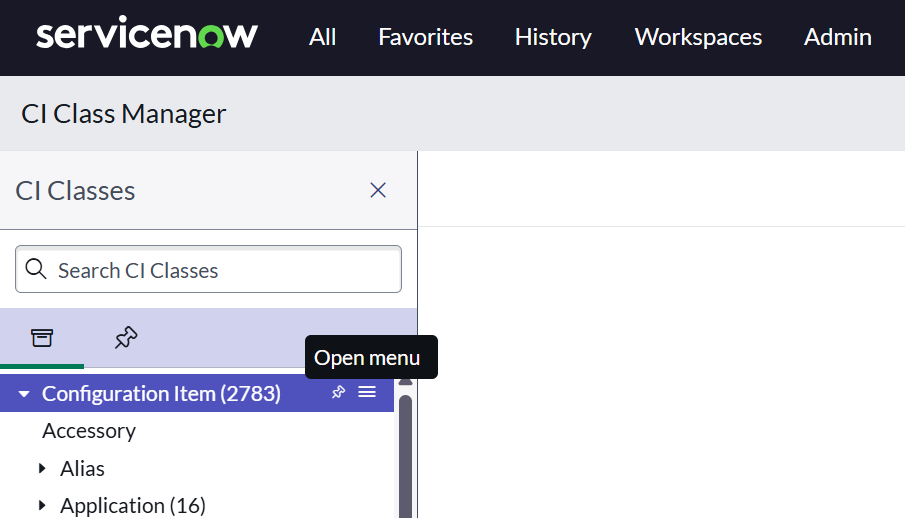 Configuration Item hamburger menu